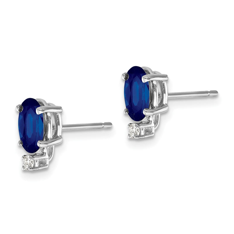 14k White Gold 7x5mm Oval Sapphire & AAA Real Diamond Earrings