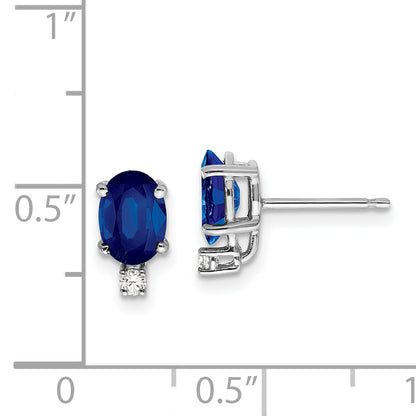 14k White Gold 7x5mm Oval Sapphire & AAA Real Diamond Earrings