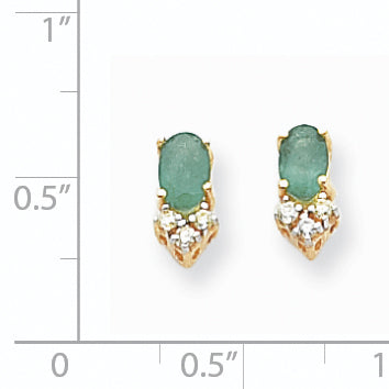 14k Yellow Gold 6x4mm Oval Emerald & AAA Real Diamond Earrings