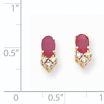 14k Yellow Gold 6x4mm Oval Ruby VS Real Diamond Earrings