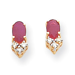 14k Yellow Gold 6x4mm Oval Ruby A Real Diamond Earrings