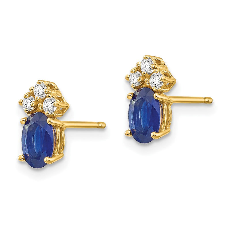 14k Yellow Gold 6x4mm Oval Sapphire & AAA Real Diamond Earrings