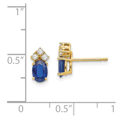 14k Yellow Gold 6x4mm Oval Sapphire & AAA Real Diamond Earrings