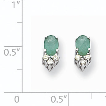 14k Yellow Gold Emerald Real Diamond Post Earrings