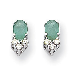 14k White Gold 6x4mm Oval Emerald A Real Diamond Earrings