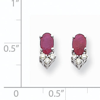 14k White Gold 6x4mm Oval Ruby & AAA Real Diamond Earrings