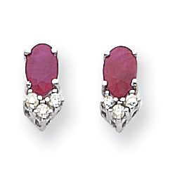 14k White Gold 6x4mm Oval Ruby A Real Diamond Earrings