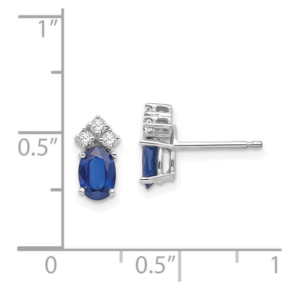 14k White Gold 6x4mm Oval Sapphire VS Real Diamond Earrings