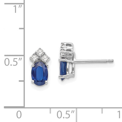 14k White Gold 6x4mm Oval Sapphire VS Real Diamond Earrings