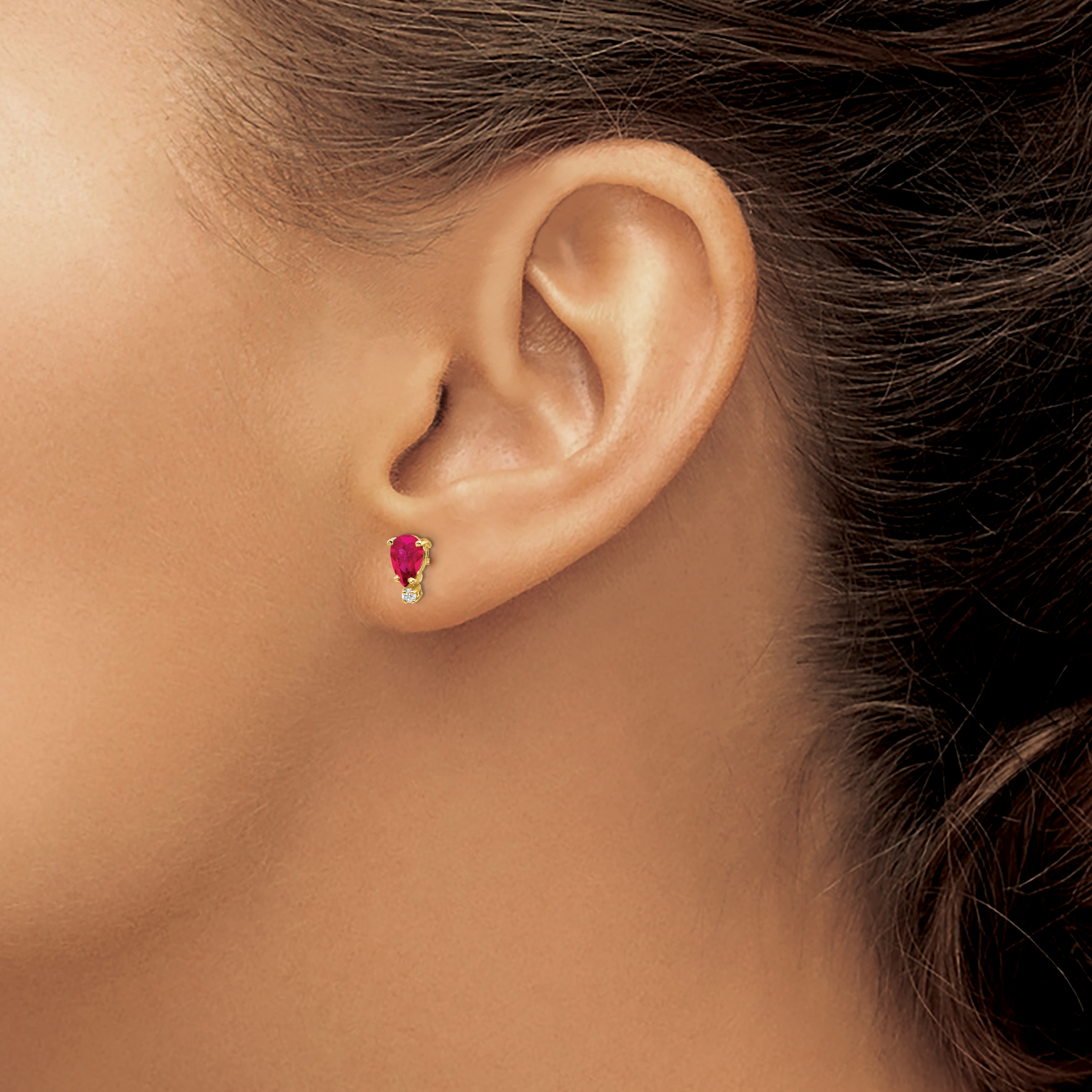 14k Yellow Gold 6x4mm Pear Ruby A Real Diamond Earrings