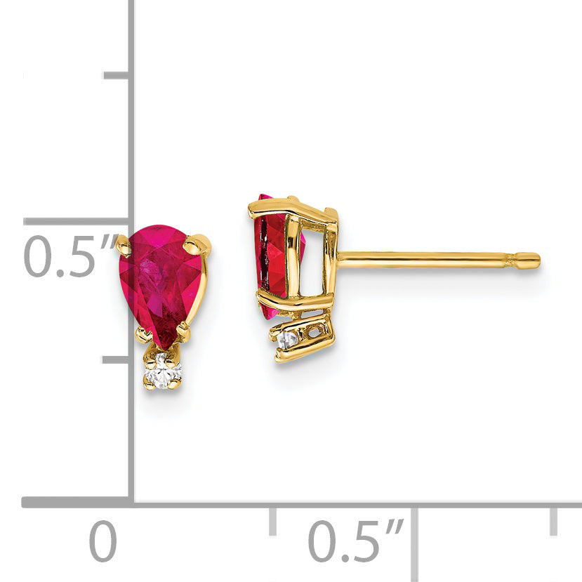 14k Yellow Gold 6x4mm Pear Ruby A Real Diamond Earrings