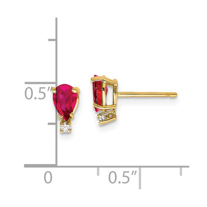 14k Yellow Gold 6x4mm Pear Ruby & AAA Real Diamond Earrings