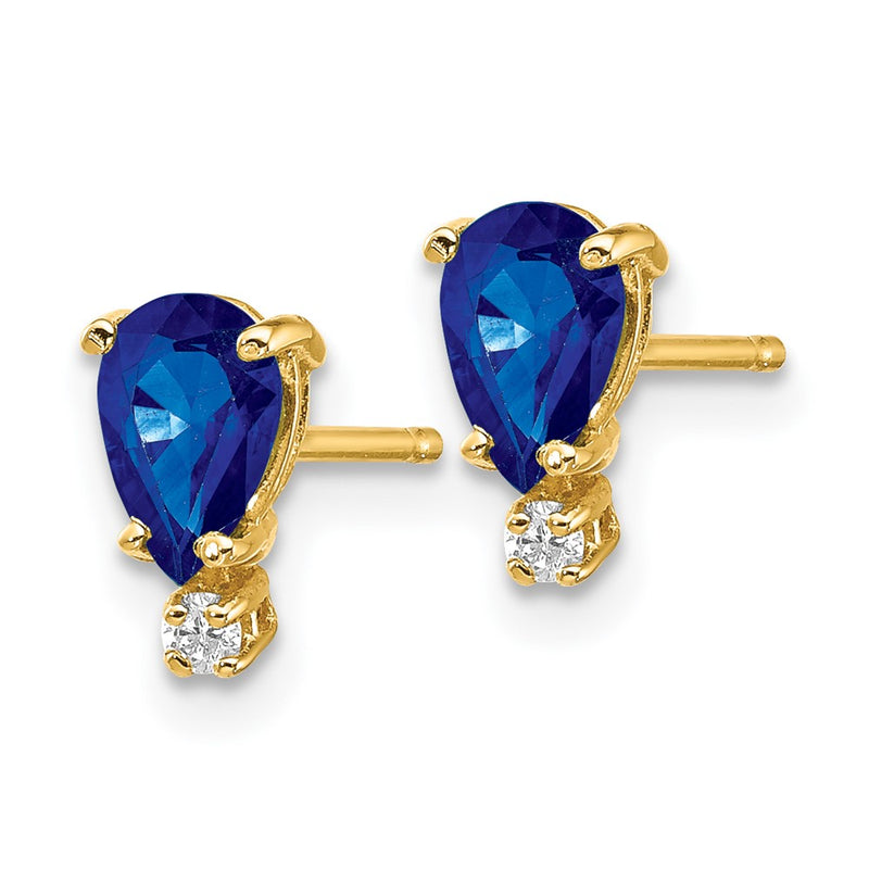 14k Yellow Gold 6x4mm Pear Sapphire VS Real Diamond Earrings