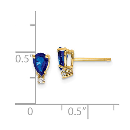 14k Yellow Gold 6x4mm Pear Sapphire & AAA Real Diamond Earrings