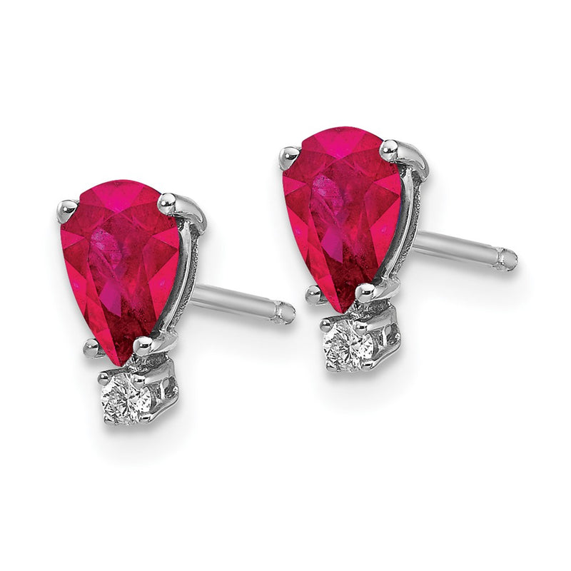 14k White Gold Ruby Real Diamond Post Earrings