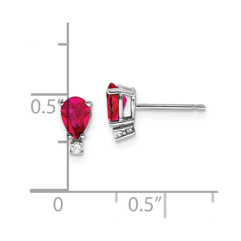 14k White Gold 6x4mm Pear Ruby VS Real Diamond Earrings