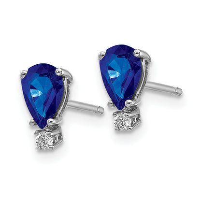 14k White Gold 6x4mm Pear Sapphire & AAA Real Diamond Earrings