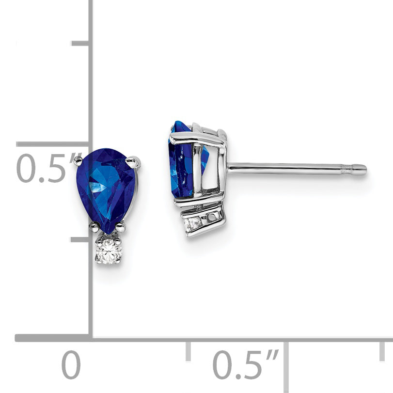 14k White Gold 6x4mm Pear Sapphire & AAA Real Diamond Earrings