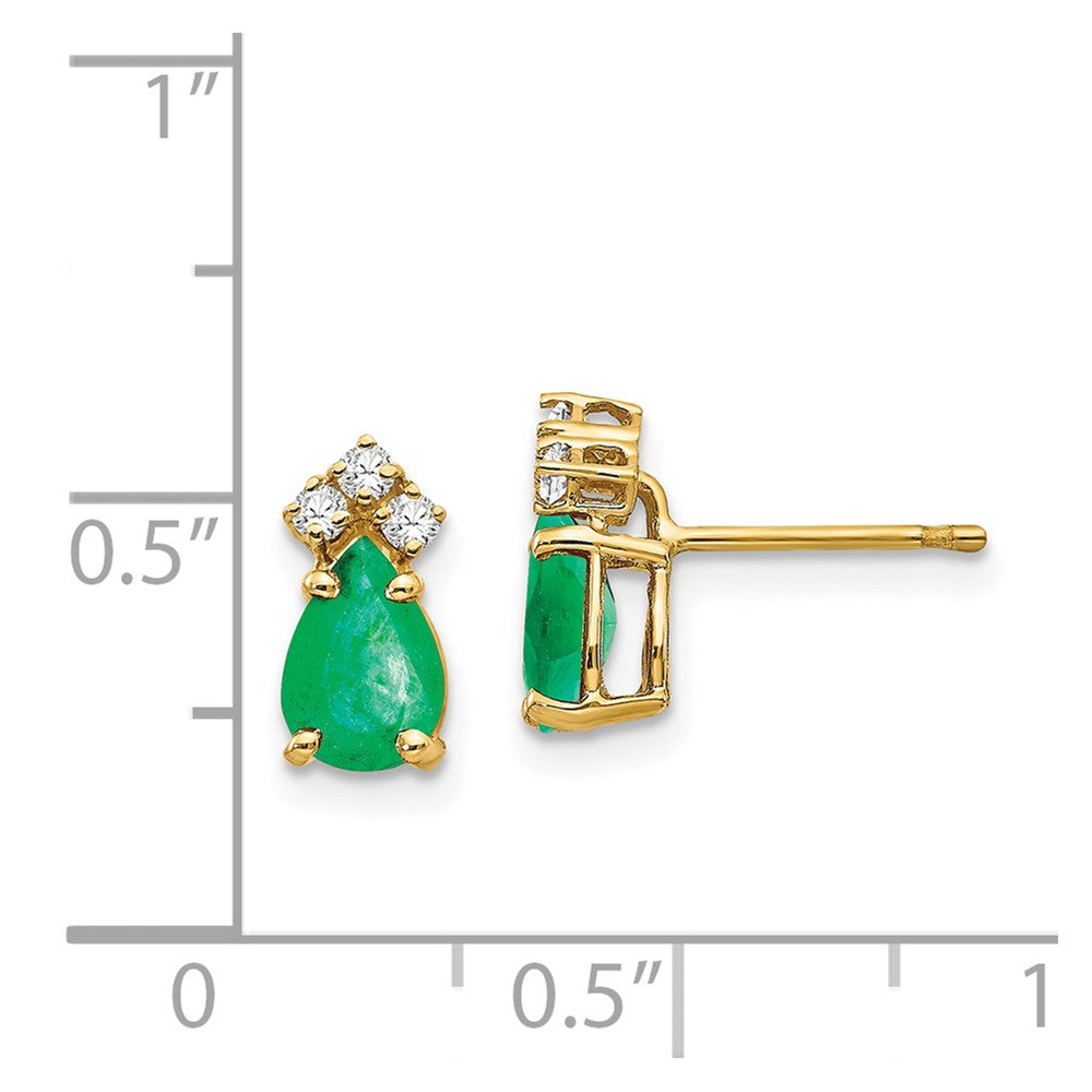 14k Yellow Gold 7x5mm Pear Emerald VS Real Diamond Earrings