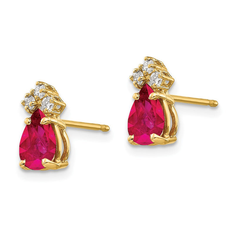 14k Yellow Gold 7x5mm Pear Ruby A Real Diamond Earrings