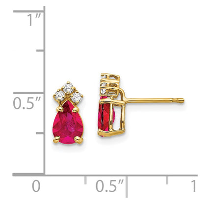 14k Yellow Gold 7x5mm Pear Ruby VS Real Diamond Earrings