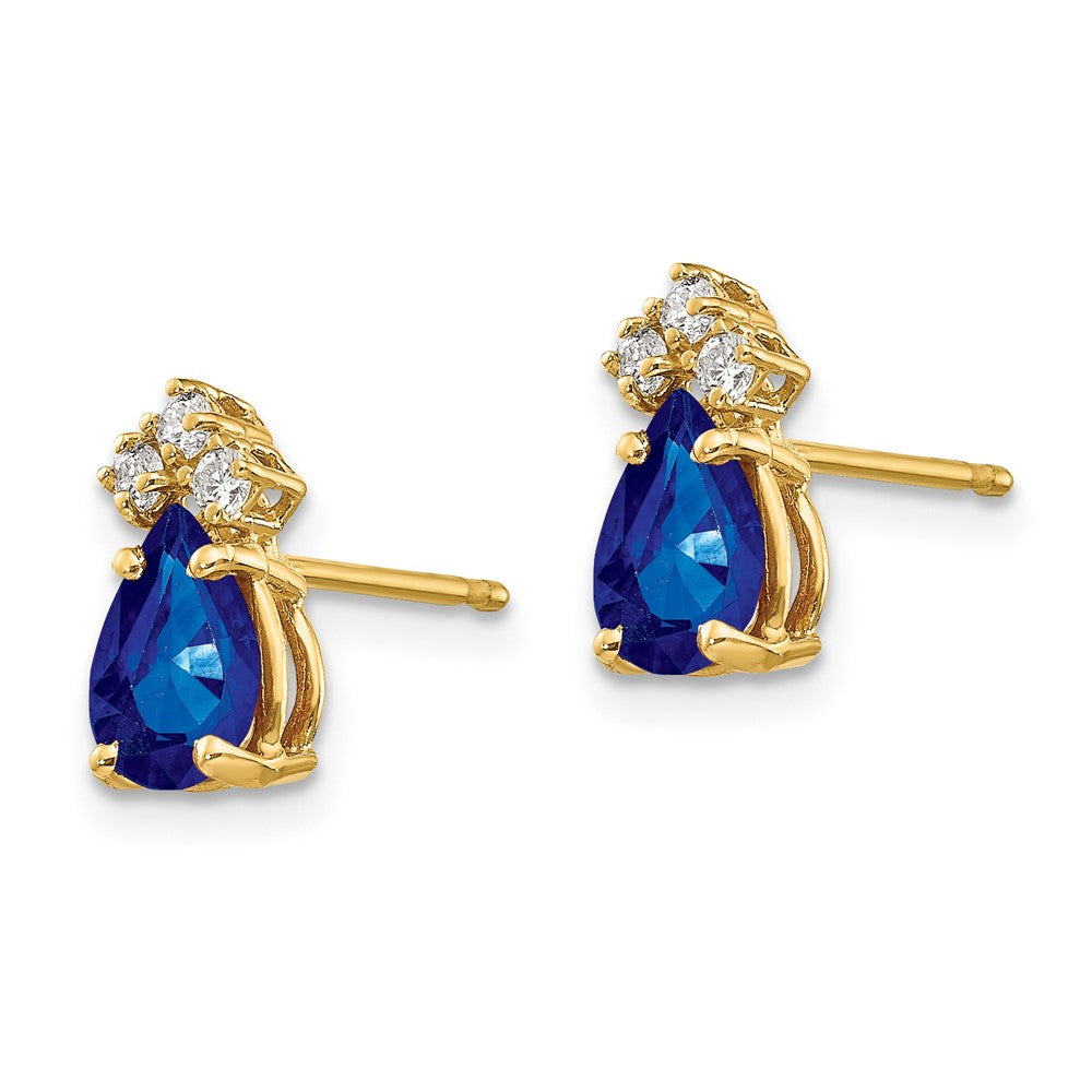 14k Yellow Gold 7x5mm Pear Sapphire VS Real Diamond Earrings