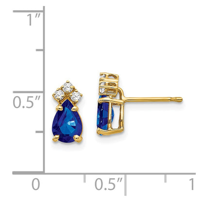 14k Yellow Gold 7x5mm Pear Sapphire VS Real Diamond Earrings