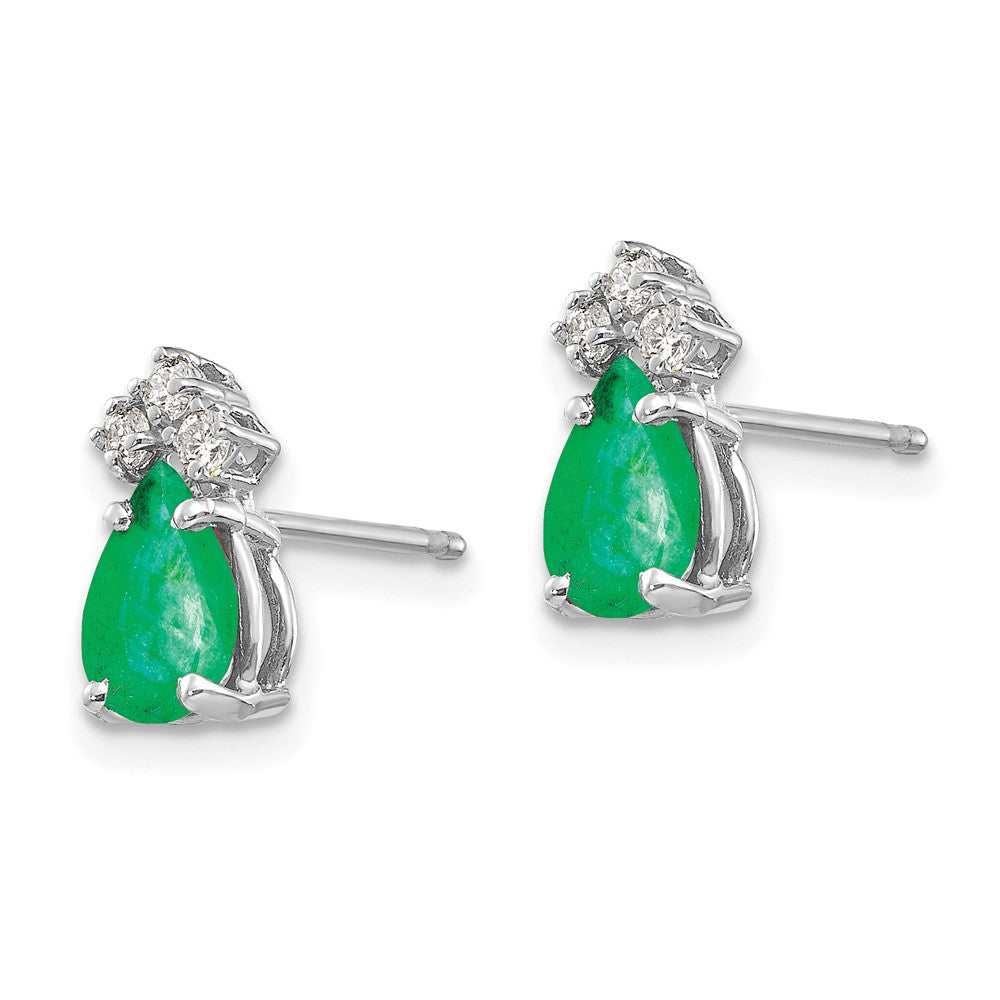 14k White Gold 7x5mm Pear Emerald A Real Diamond Earrings
