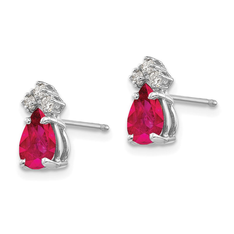 14k White Gold Ruby Real Diamond Post Earrings