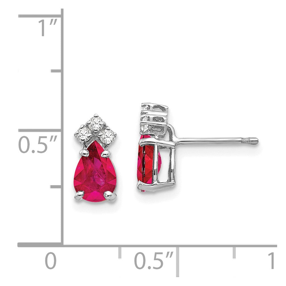 14k White Gold Ruby Real Diamond Post Earrings