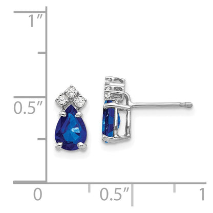 14k White Gold 7x5mm Pear Sapphire A Real Diamond Earrings