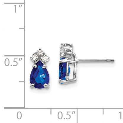 14k White Gold 7x5mm Pear Sapphire A Real Diamond Earrings