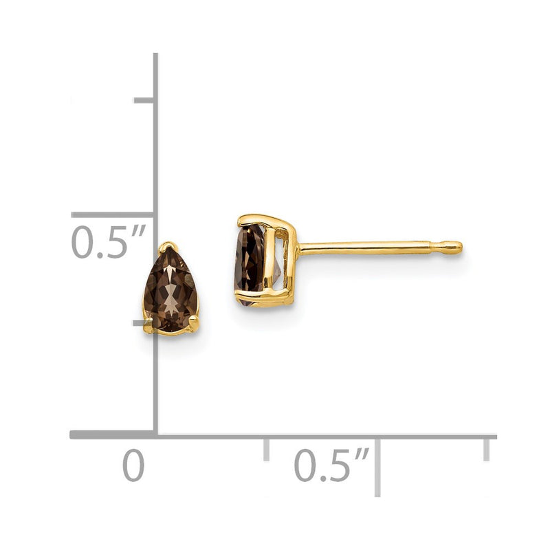 14k Yellow Gold 5x3 Pear Smok Yellow Gold Quartz Earrings