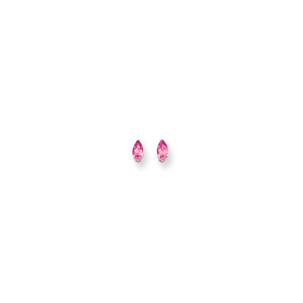 14K White Gold 5x3mm Pear Pink Tourmaline Earring