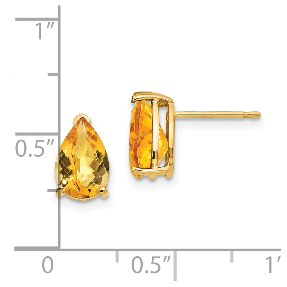 14k Yellow Gold 9x6mm Pear Citrine Checker Earrings