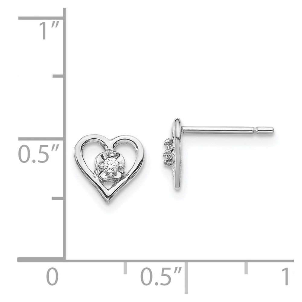 14k White Gold AA Real Diamond Heart Earrings