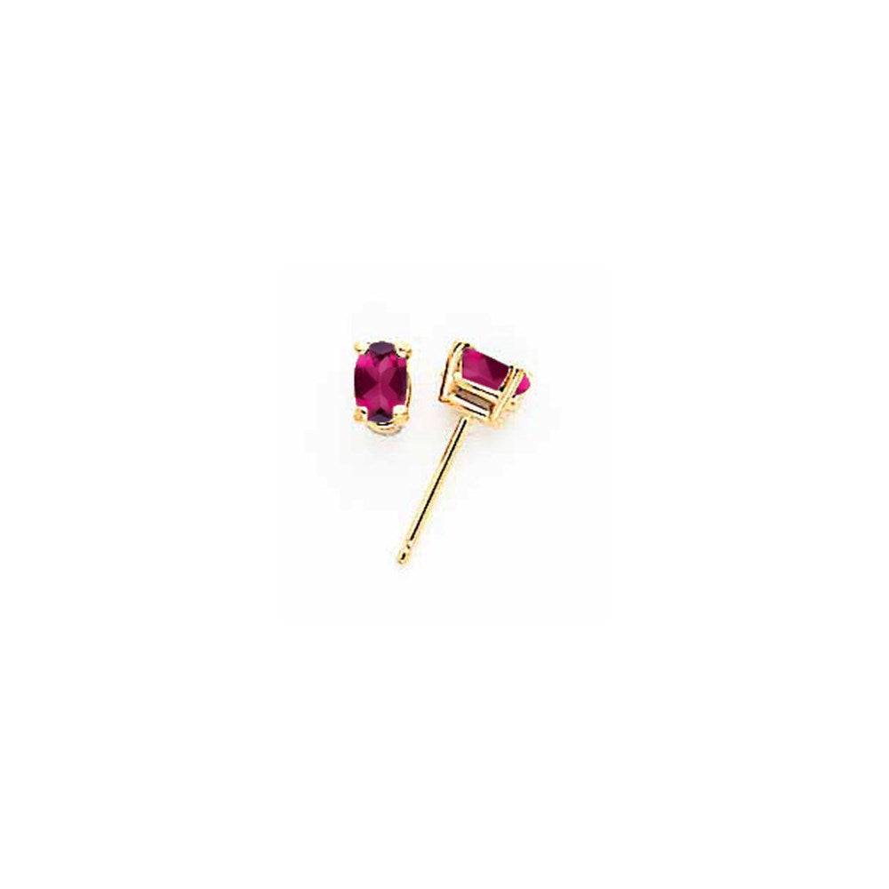14K Yellow Gold 5x3mm Oval Rhodolite Garnet Earring