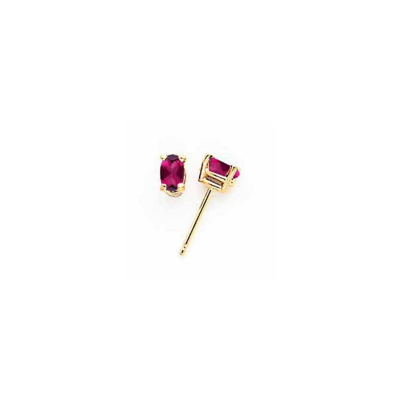 14K Yellow Gold 5x3mm Oval Rhodolite Garnet Earring
