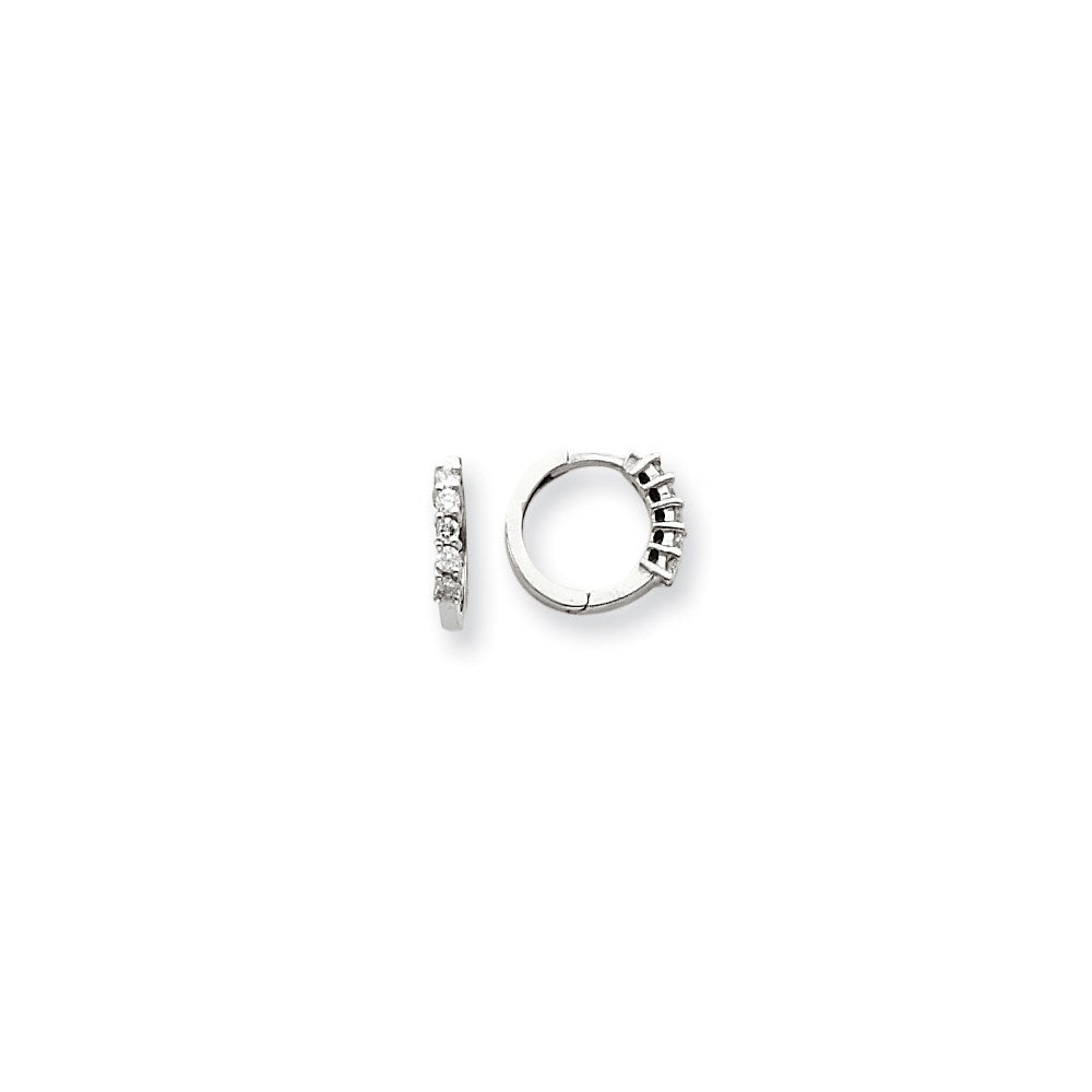 14k White Gold AAA Real Diamond hinged hoop Earringss