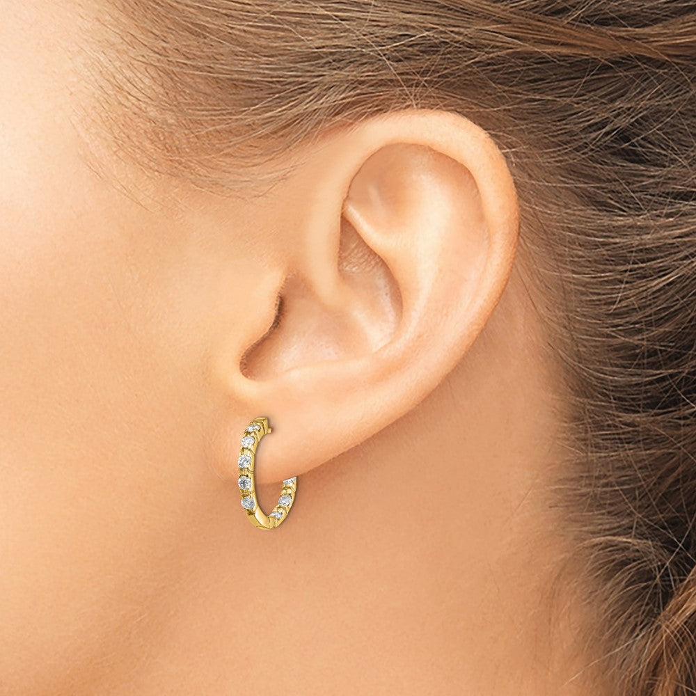 14k Yellow Gold Real Diamond Hinged Hoop Earrings