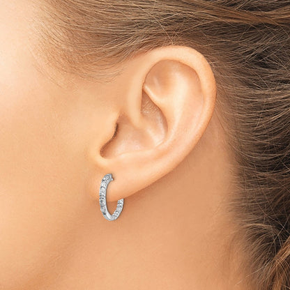 14k White Gold AAA Real Diamond Hinged Hoop Earrings