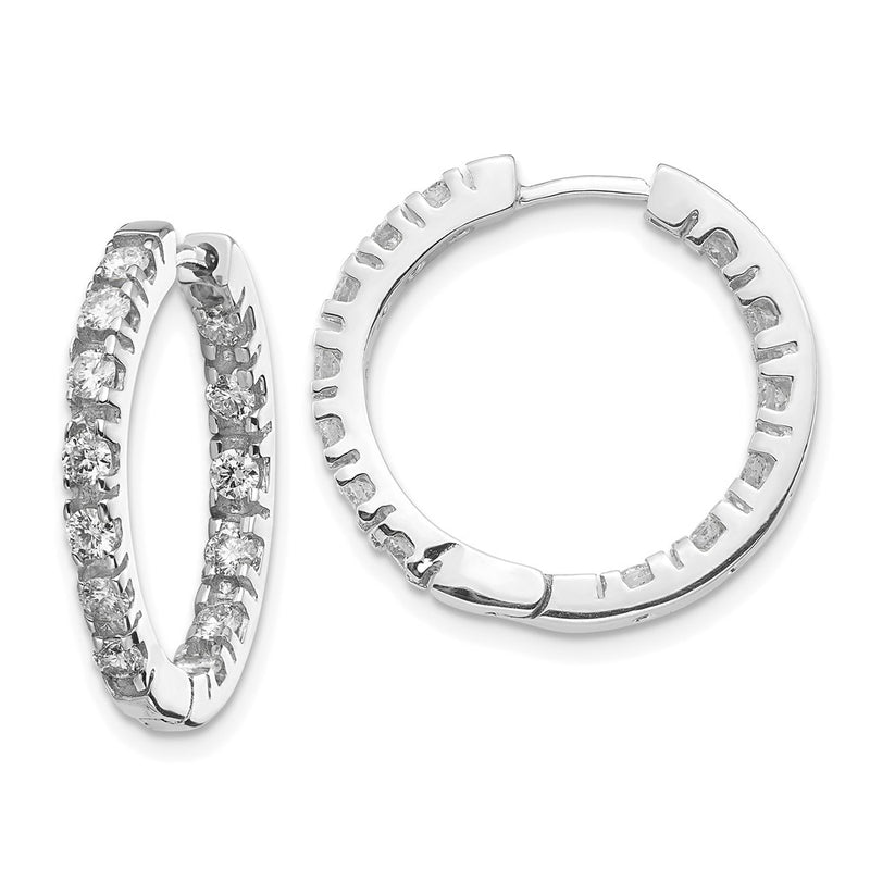14k White Gold A Real Diamond Hinged Hoop Earrings
