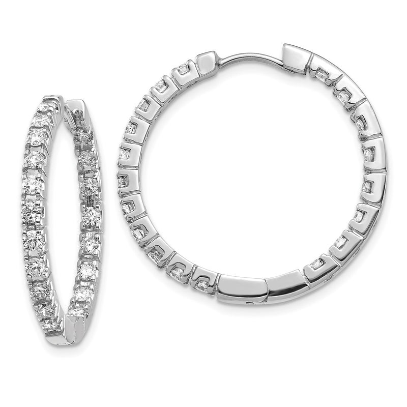 14k White Gold AA Real Diamond Hinged Hoop Earrings
