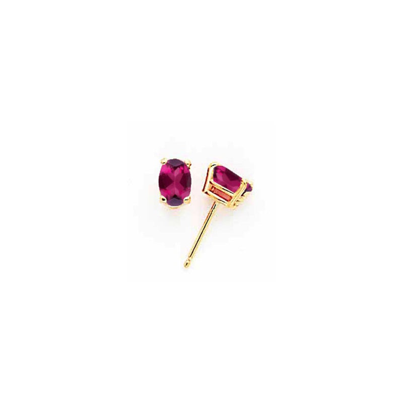 14K Yellow Gold 6x4mm Oval Rhodolite Garnet Earring