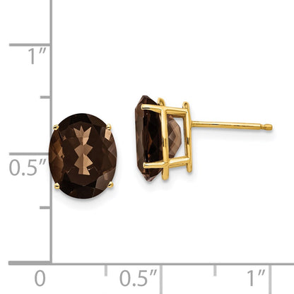 14k Yellow Gold 10x8 Oval Smok Yellow Gold Quartz Earrings