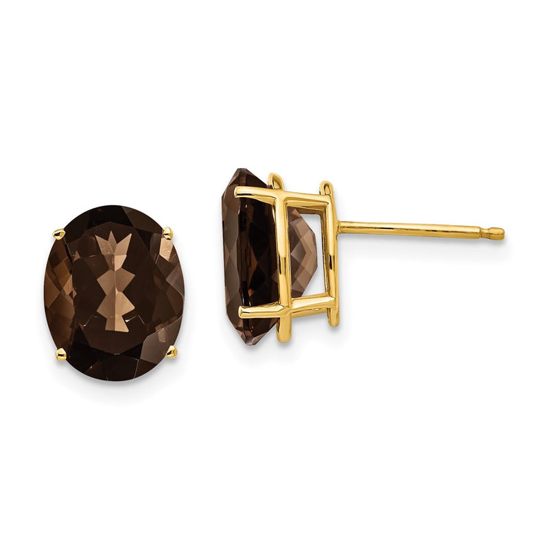14k Yellow Gold 10x8 Oval Smok Yellow Gold Quartz Earrings