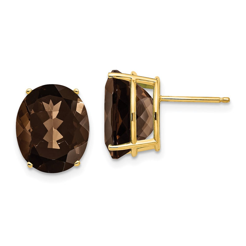 14k Yellow Gold 12x10 Oval Smok Yellow Gold Quartz Earrings