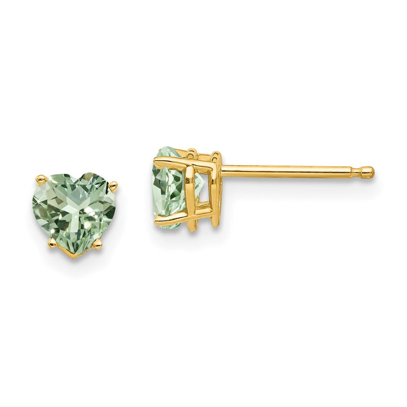 14k Yellow Gold 5mm Heart Green Quartz Earrings