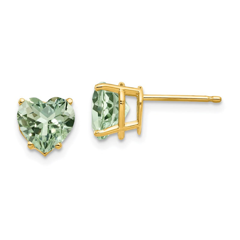 14k Yellow Gold 7mm Heart Green Quartz Earrings
