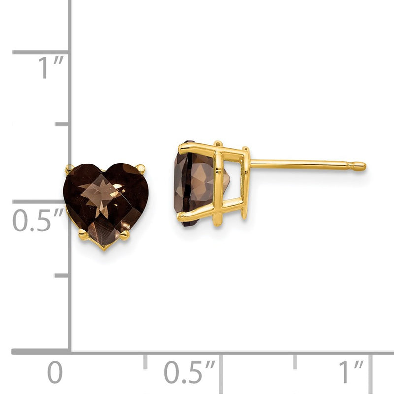 14k Yellow Gold 7mm Heart Checker-Cut Smok Yellow Gold Quartz Earrings